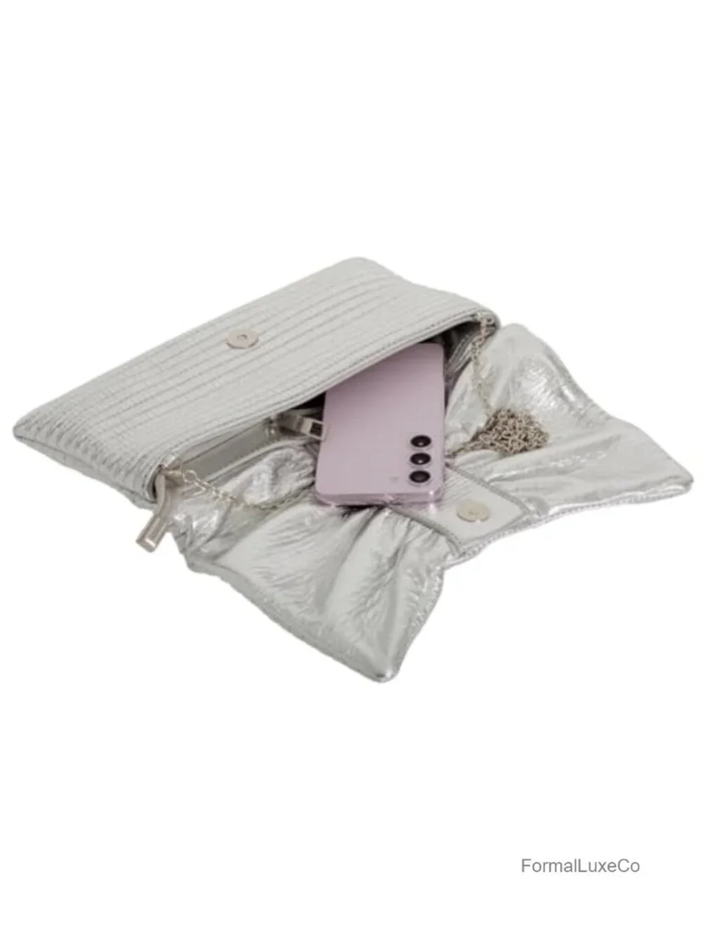 Faux Leather Envelope Clutch Purse with Detachable Chain